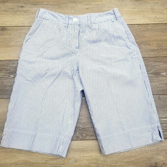Talbots coastal colored burmuda shorts size 2 petite cotton blue white striped - Picture 1 of 11